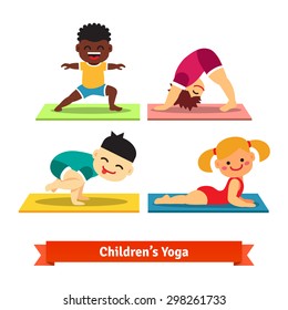 Kids Doing Yoga Poses On Colorful Stock Vector (Royalty Free) 298261733 ...