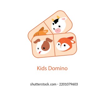 Kids Domino Game. Set of domino bones for Children. Cute animals on background. Vector illustration for game.

