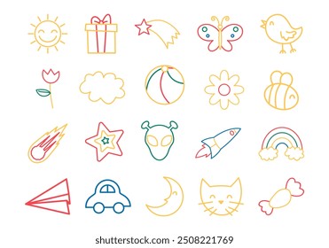 Conjunto de elementos de dibujo de garabatos para niños