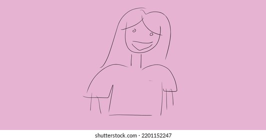 kids doodle line art hand drawing children drawing style in pink background