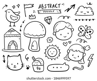 Kids doodle outline drawing set collection vector illustration