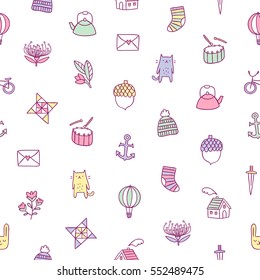 Kids doodle seamless pattern