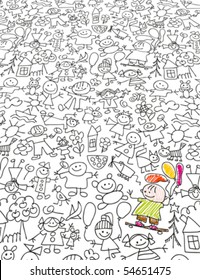 Kids doodles like kids drawing styled