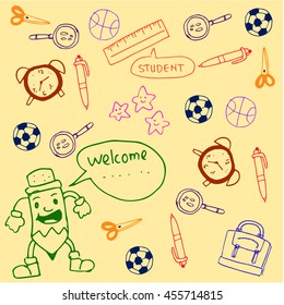 For kids doodles school tools full color