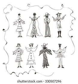 Kids Doodles,women,dancing posing,being happy,graphic resources