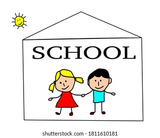 Niños dibujando: tarjeta de felicitación por concepto de escuela