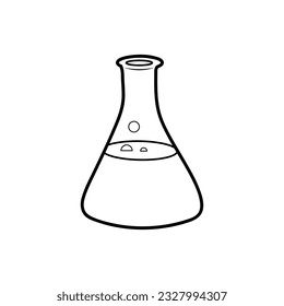 Kids drawing Cartoon Chemical test tube. Glass tube. Flask template. Glass container icon Isolated on White Background