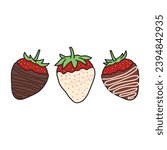 Kids drawing Cartoon Vector illustration chocolate covered strawberries Isolated on White Background