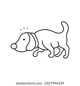 Kids drawing Cartoon Vector illustration Dog sniffing the ground icon Isolated on White Background