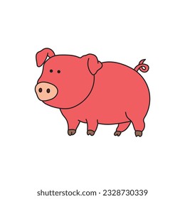 Kids drawing Cartoon Vector illustration cute pig icon Isolated on White Background