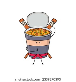 Kids drawing Cartoon Vector illustration cute ninja cup noodle ramen icon Isolated on White Background