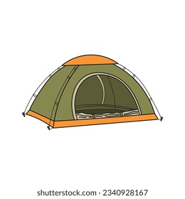 Kids drawing Cartoon Vector illustration camping tent Isolated on White Background
