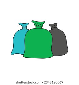 Kids drawing Cartoon Vector illustration trash bin bags plastic Isolated on White Background