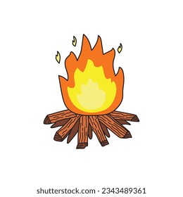Kids drawing Cartoon Vector illustration flat campfire icon Isolated on White Background
