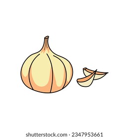 Kids drawing Cartoon Vector illustration garlic icon Isolated on White Background