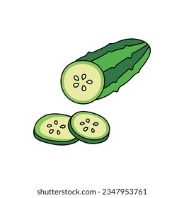 Kids drawing Cartoon Vector illustration cucumber icon Isolated on White Background