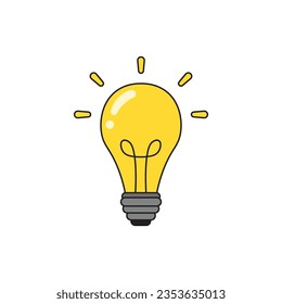 Kids drawing Cartoon Vector illustration lightbulb idea icon Isolated on White Background