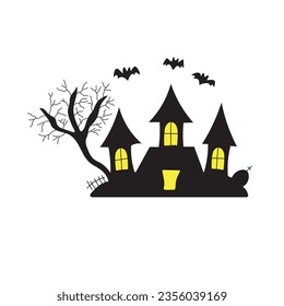 Kids drawing Cartoon Vector illustration spooky castle icon Isolated on White Background