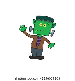 Kids drawing Cartoon Vector illustration cute green monster icon Isolated on White Background