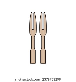 Kids drawing Cartoon Vector illustration wooden mini fork Isolated in doodle style