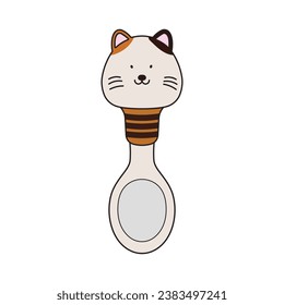 Kids drawing Cartoon Vector illustration kitten shaped baby spoon Isolated in doodle style