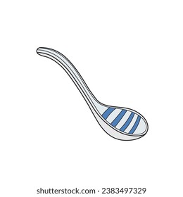 Kids drawing Cartoon Vector illustration ceramic soup spoon Isolated in doodle style