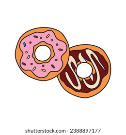 Kids drawing Cartoon Vector illustration donuts icon Isolated on White Background