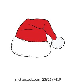 Kids drawing Cartoon Vector illustration santa hat Isolated on White Background