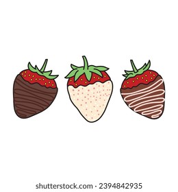 Dibujo de niños Dibujo de dibujos de dibujos animados Vector ilustración fresas cubiertas de chocolate aisladas en fondo blanco