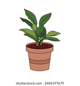 Kids drawing cartoon Vector illustration potted houseplant icon Isolated on White