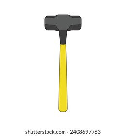 Kids drawing Cartoon Vector illustration sledge hammer icon Isolated on White Background