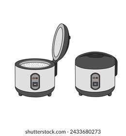 Kids drawing Cartoon Vector illustration rice cooker icon Isolated on White Background