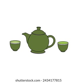 Kids drawing Cartoon Vector illustration tea pot with tea cup icon Isolated on White Background
