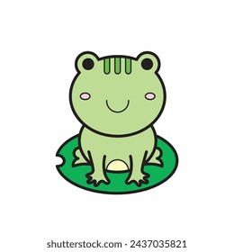 Kids drawing Cartoon Vector illustration frog on lotus leaf Isolated on White Background