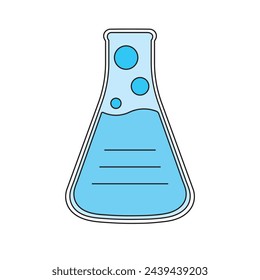 Kids drawing Cartoon Vector illustration erlenmeyer flask, chemistry glassware icon Isolated on White Background