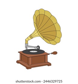 Kids drawing cartoon Vector illustration gramophone icon Isolated on White