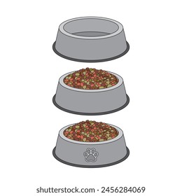kids drawing cartoon Vector illustration pet food bowls, dog bowls icon Isolated on White