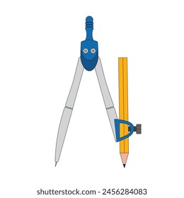 kids drawing cartoon Vector illustration drawing compass icon Isolated on White