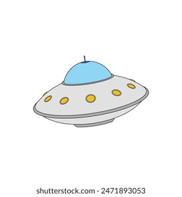 kids drawing cartoon Vector illustration flying ufo icon Isolated on White