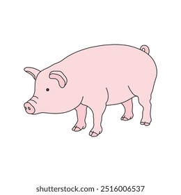 Kids drawing Cartoon Vector illustration pig icon Isolated on White Background