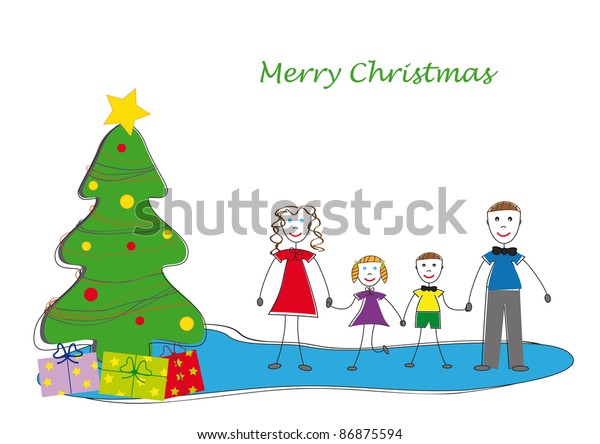 Kids Drawing Christmas Tree Family Stock Vector (Royalty Free) 86875594 ...