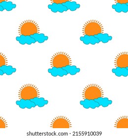 Kids drawing for clouds and sun with flames isolated on white background is in Seamless pattern - vector illustration