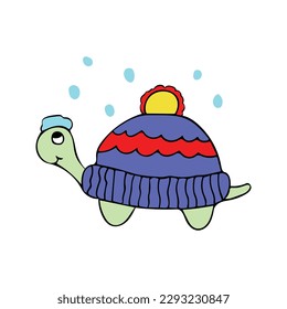 kids drawing cute turtle wear beanie Cartoon Mascot Character Vector illustration color children cartoon clipart