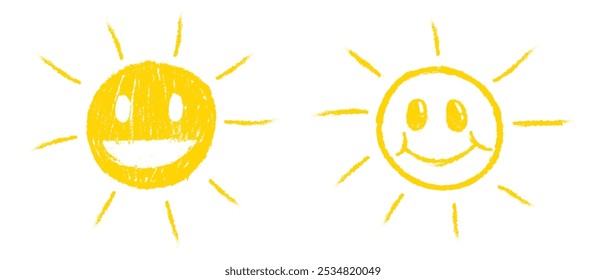 Kids drawing. Doodle sun drawing. isolated on white background. vector illustration