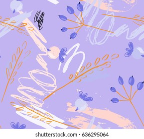 Kids drawing and doodling abstract berries and scribbles.Abstract seamless pattern. Universal bright background for greeting cards, invitations. Had drawn ink and marker watercolor texture.