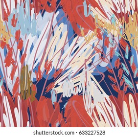 Kids drawing and doodling with marker brush and abstract trees.Abstract seamless pattern. Universal bright background for greeting cards, invitations. Had drawn ink and marker watercolor texture.