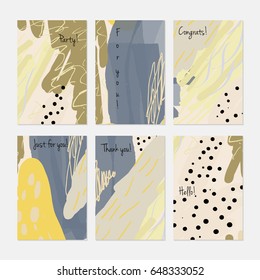 Kids drawing dots circles colorful strokes.Hand drawn creative invitation or greeting cards template. Anniversary, Birthday, wedding, party, social media banners set of 6. Isolated on layer.