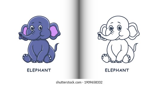 Kids Drawing Elephant Cartoon Vector Illustration. Kids Coloring Images Animal Zoo Symbol Icon Character
