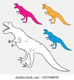 Kids Drawing Funny Dinosaurus. Funny T-rex to colouring