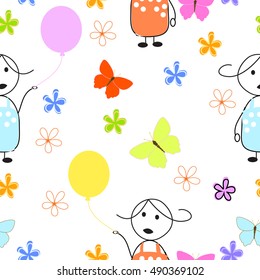 Kids drawing funny seamless pattern - cute vector illustration